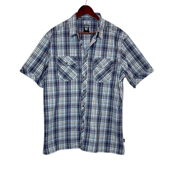 KÜHL Men’s Large Blue Plaid SUNCEL Short Sleeve Shirt - Picture 2 of 7